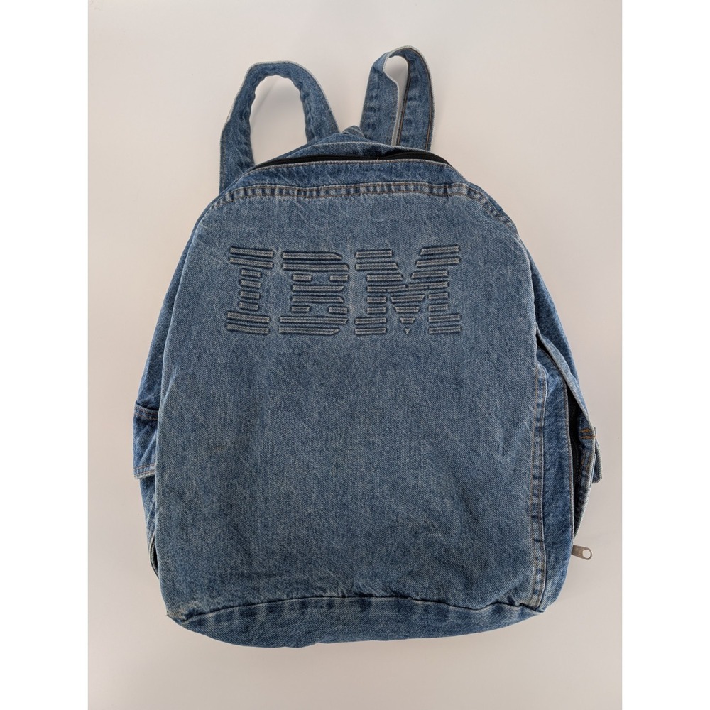 Vintage IBM 90s Blue Stone Washed  Denim Zip Backpack with Pockets Tyca